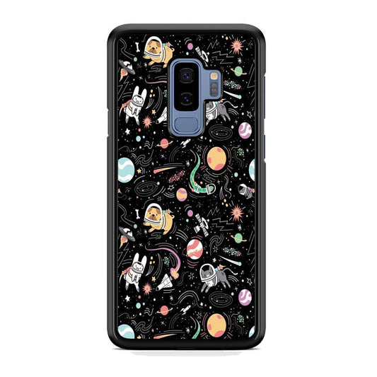 Universe Pets Playing Space Samsung Galaxy S9 Plus Case-Rubber Black (2D Case)-Oxvistore