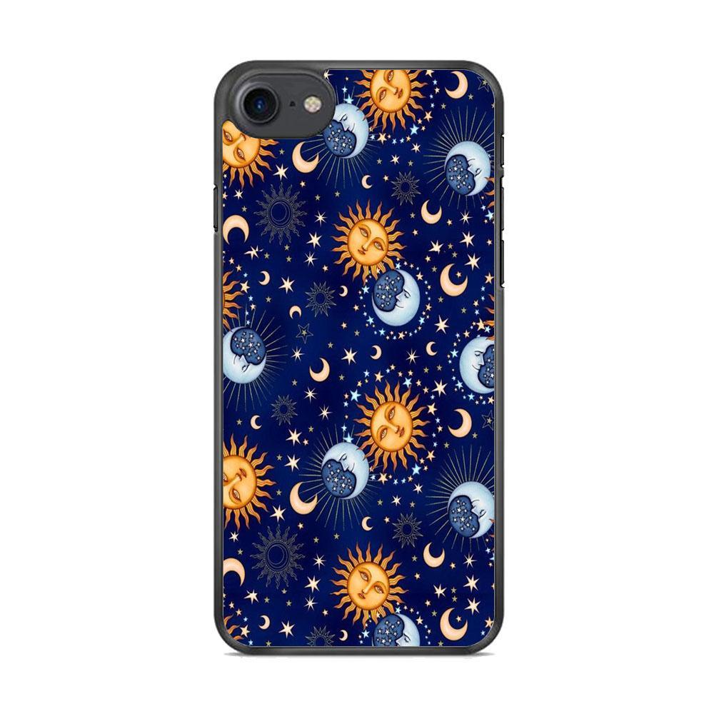Universe Sun and Moon Face iPhone 8 Case-Rubber Black (2D Case)-Oxvistore