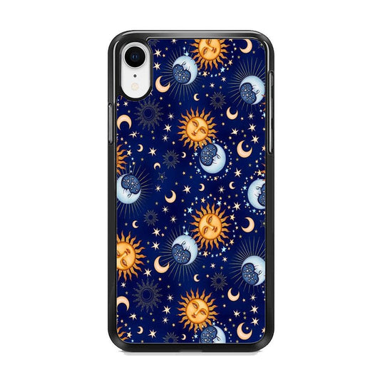 Universe Sun and Moon Face iPhone XR Case-Rubber Black (2D Case)-Oxvistore