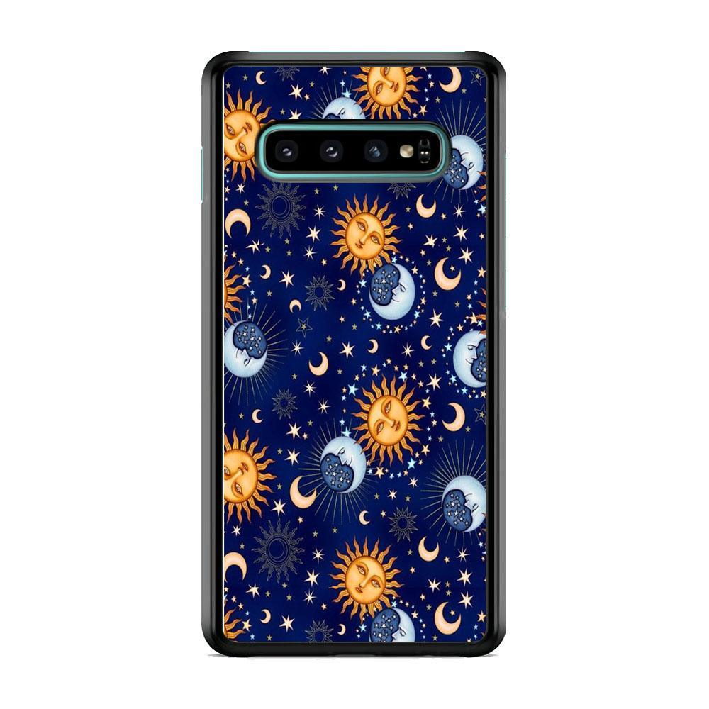 Universe Sun and Moon Face Samsung Galaxy S10 Case-Rubber Black (2D Case)-Oxvistore