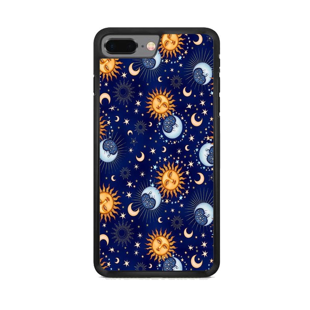 Universe Sun and Moon Face iPhone 8 Plus Case-Rubber Black (2D Case)-Oxvistore
