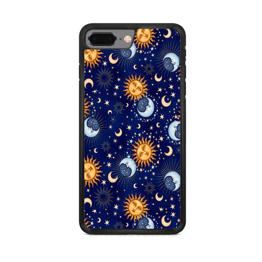Universe Sun and Moon Face iPhone 8 Plus Case-Rubber Black (2D Case)-Oxvistore