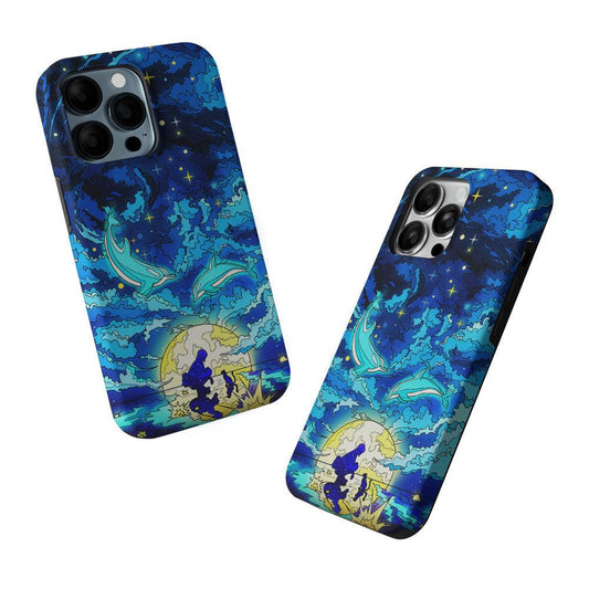 Whales Swimming in The Sky 2 in 1 Tough Phone Case-Oxvistore