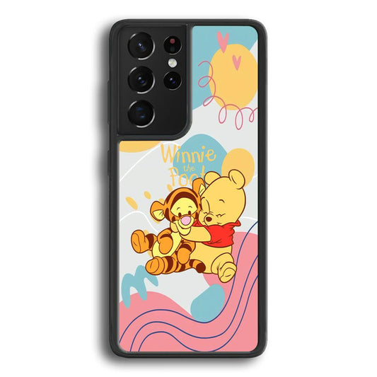 Winnie The Pooh Hug Wholeheartedly Samsung Galaxy S22 Ultra Case-Rubber Black (2D Case)-Oxvistore