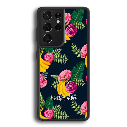 Word in Fruit Pattern 'Together in Life' Samsung Galaxy S23 Ultra Case-Rubber Black (2D Case)-Oxvistore