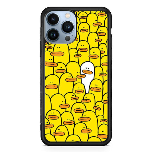 Yellow Duck Face Patern iPhone 14 Pro Max Case-Rubber White (2D Case)-Oxvistore