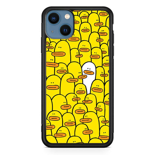 Yellow Duck Face Patern iPhone 14 Case-Rubber White (2D Case)-Oxvistore