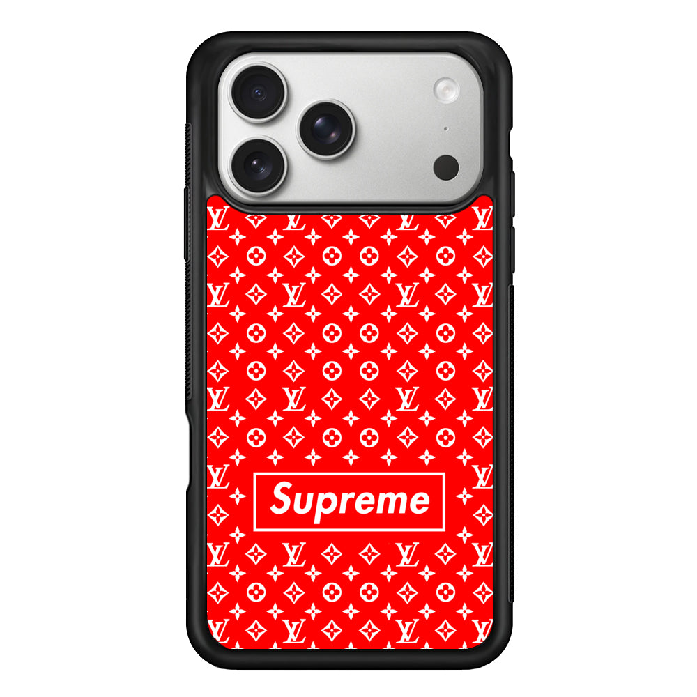 Louis Vuitton X Supreme Red Background iPhone 17 Pro Case | Slim Rubber Case for iPhone 17 Pro