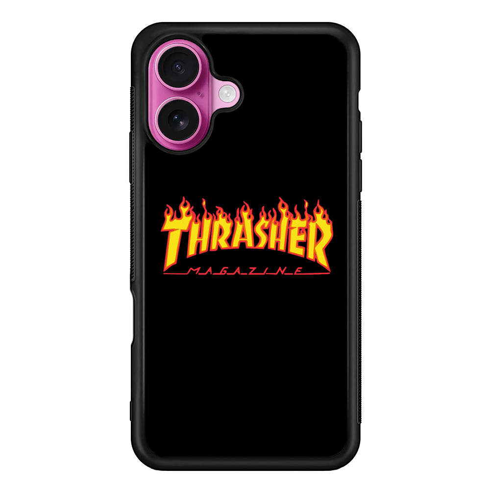 Thrasher Magazine Black Simple Fire iPhone 17 Case | Slim Rubber Case for iPhone 17