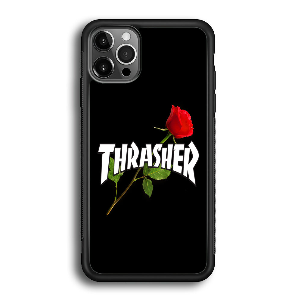 Thrasher Black Rose Flower iPhone 12 Pro Max Case | Slim Rubber Case for iPhone 12 Pro Max