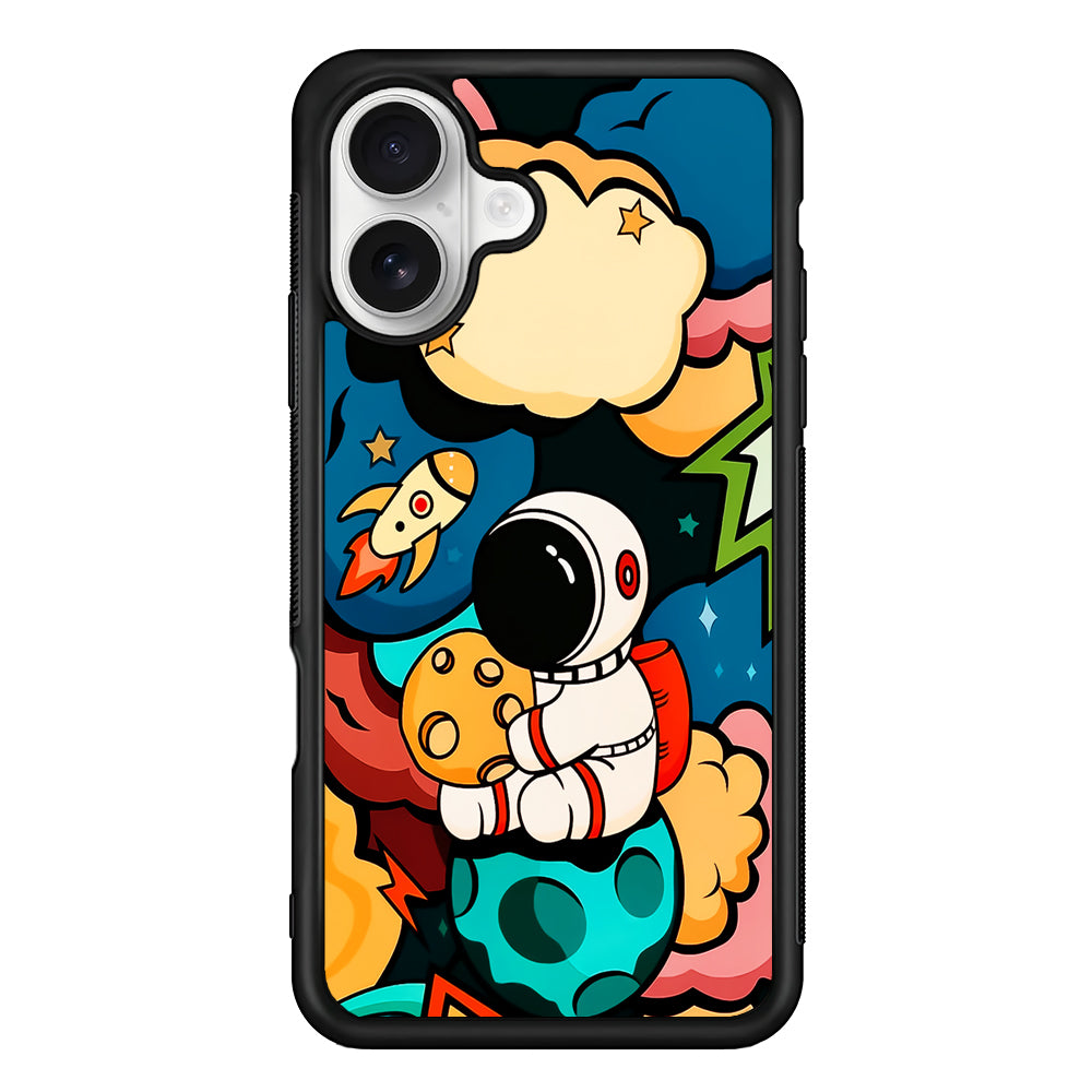 Cute Astronaut Hug The Planet iPhone 16 Plus Case | Durable Protective Rubber Cover