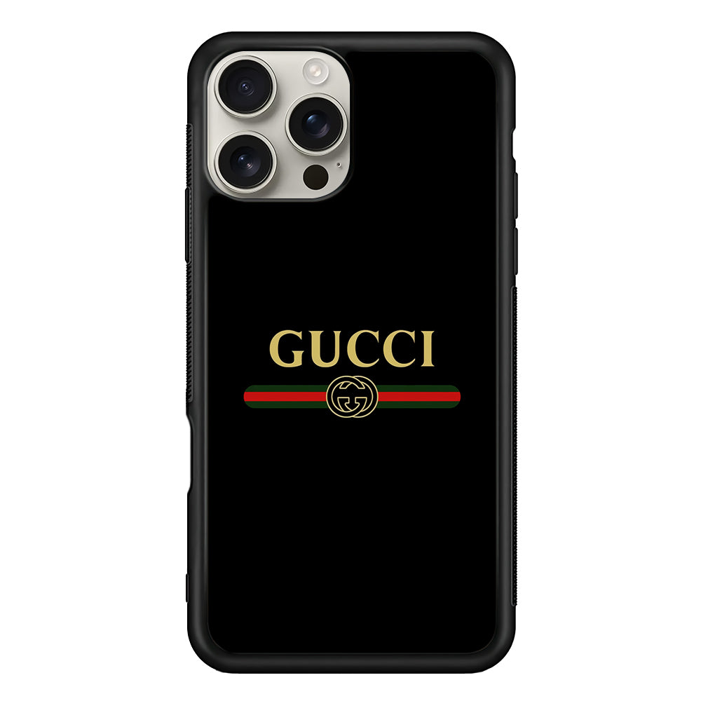 Gucci Logo Black iPhone 16 Pro Max Case | Slim Rubber Case for iPhone 16 Pro Max