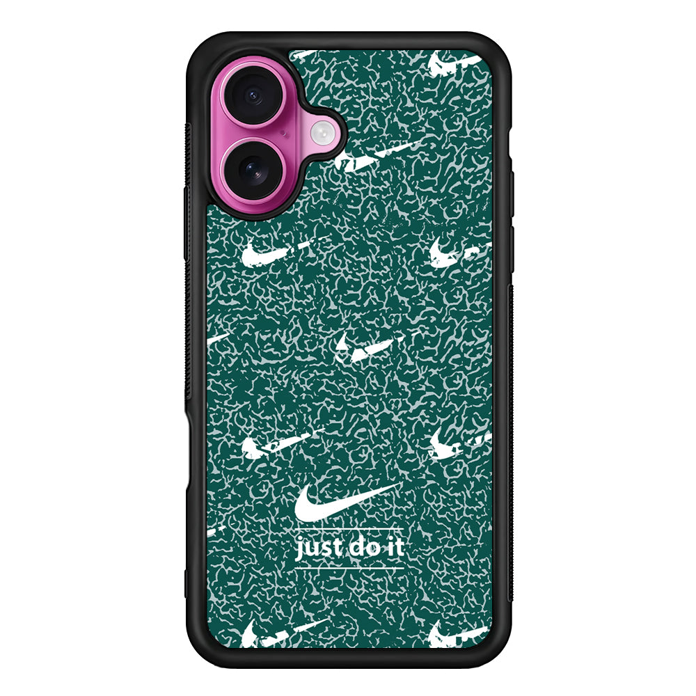 Nike White in Green Patern iPhone 17 Case - Slim Rubber Case for iPhone 17