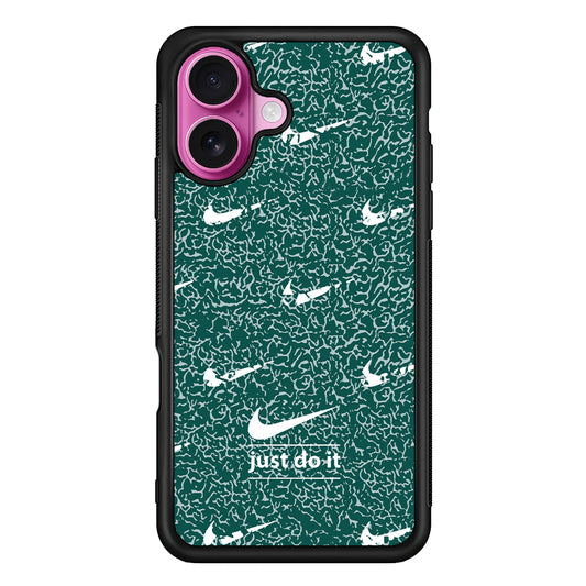 Nike White in Green Patern iPhone 17 Case - Slim Rubber Case for iPhone 17