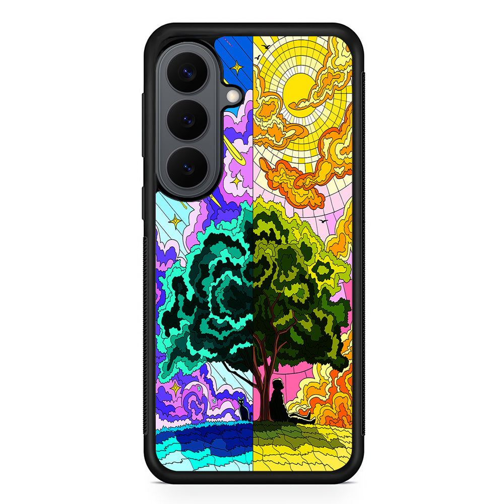Cat and Men Under The Tree Samsung Galaxy S26 Plus Case | Slim Rubber Case for Samsung Galaxy S26 Plus