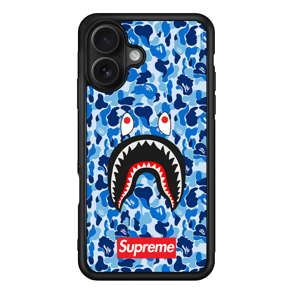 Bape Supreme Blue Camo iPhone 16 Case | Slim Rubber Case for iPhone 16