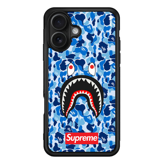 Bape Supreme Blue Camo iPhone 16 Case | Slim Rubber Case for iPhone 16
