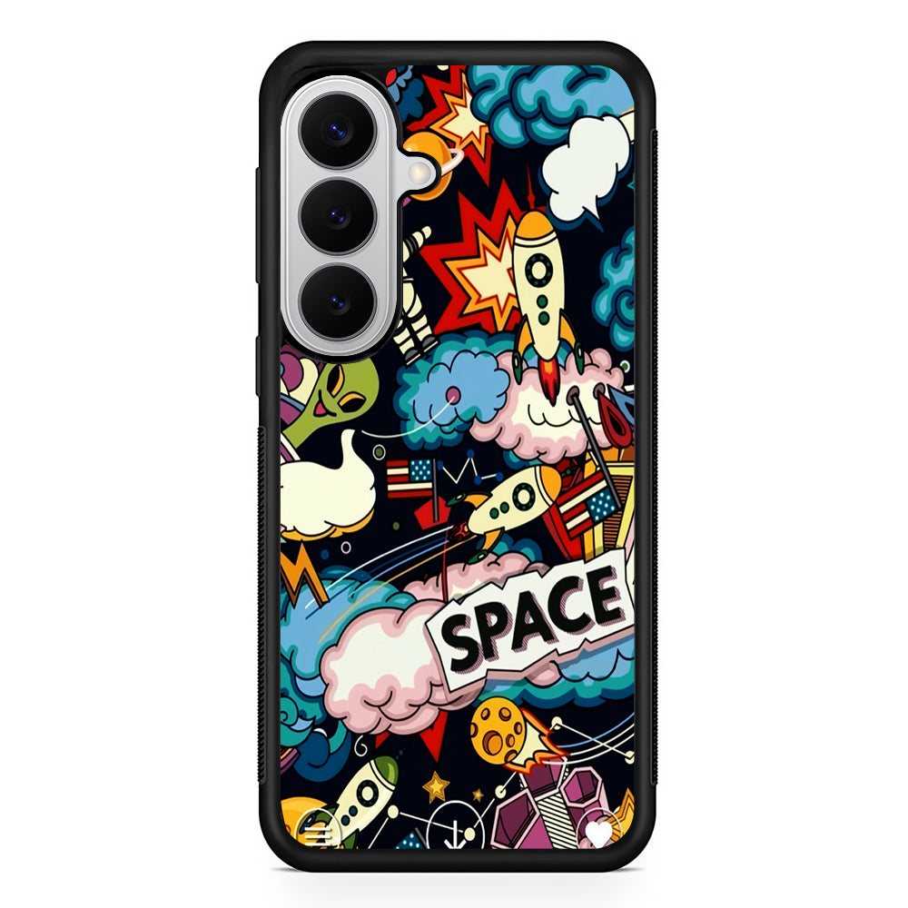 Cartoon Space Rockets Samsung Galaxy S26 Case | Protective Rubber Cover