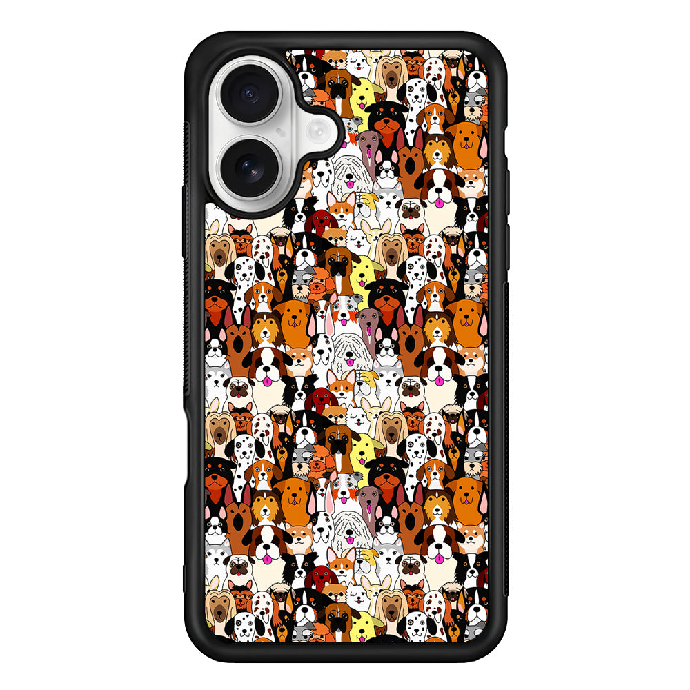 Doodle Dogs Colorful Pattern iPhone 16 Plus Case | Durable Protective Rubber Cover