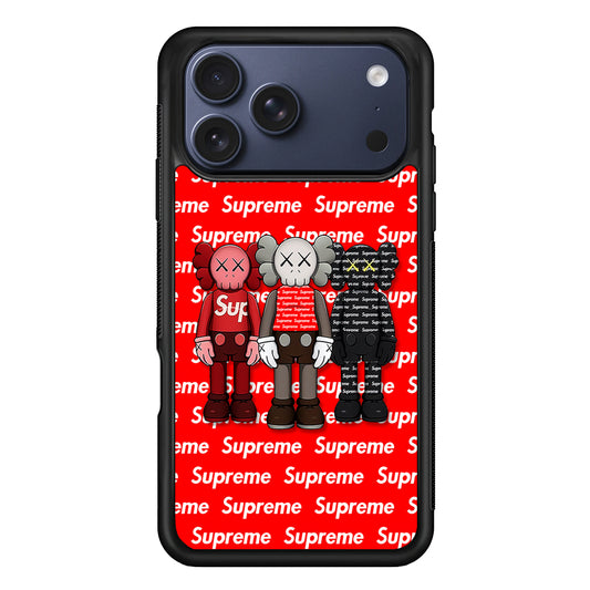 Three Kaws X Supreme Background iPhone 17 Pro Max Case | Slim Rubber Case for iPhone 17 Pro Max