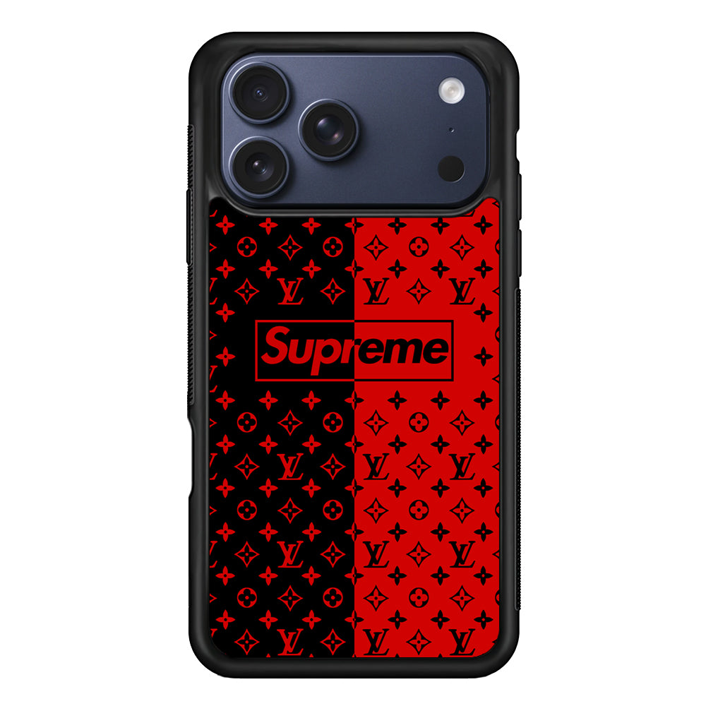 Louis Vuitton X Supreme Red Black iPhone 17 Pro Max Case | Slim Rubber Case for iPhone 17 Pro Max