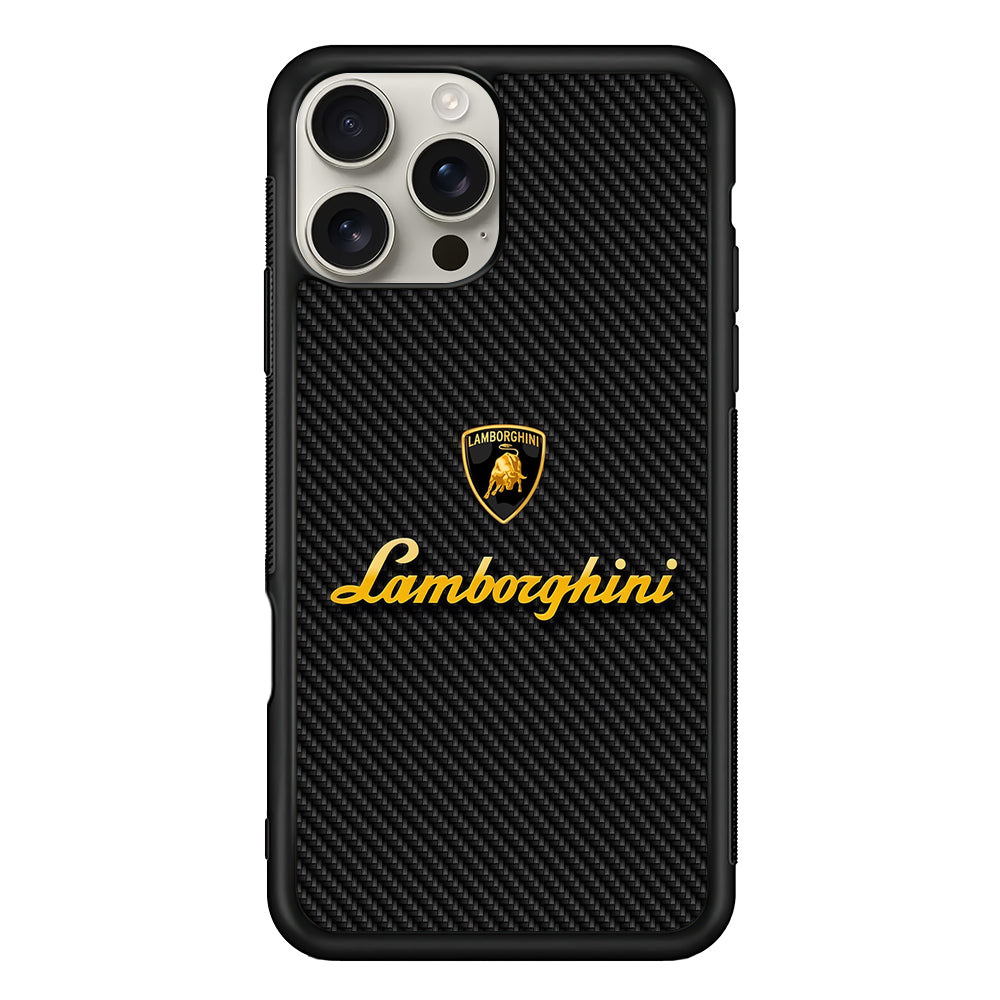 Lamborghini Black Carbon Logo iPhone 16 Pro Max Case | Slim Rubber Case for iPhone 16 Pro Max