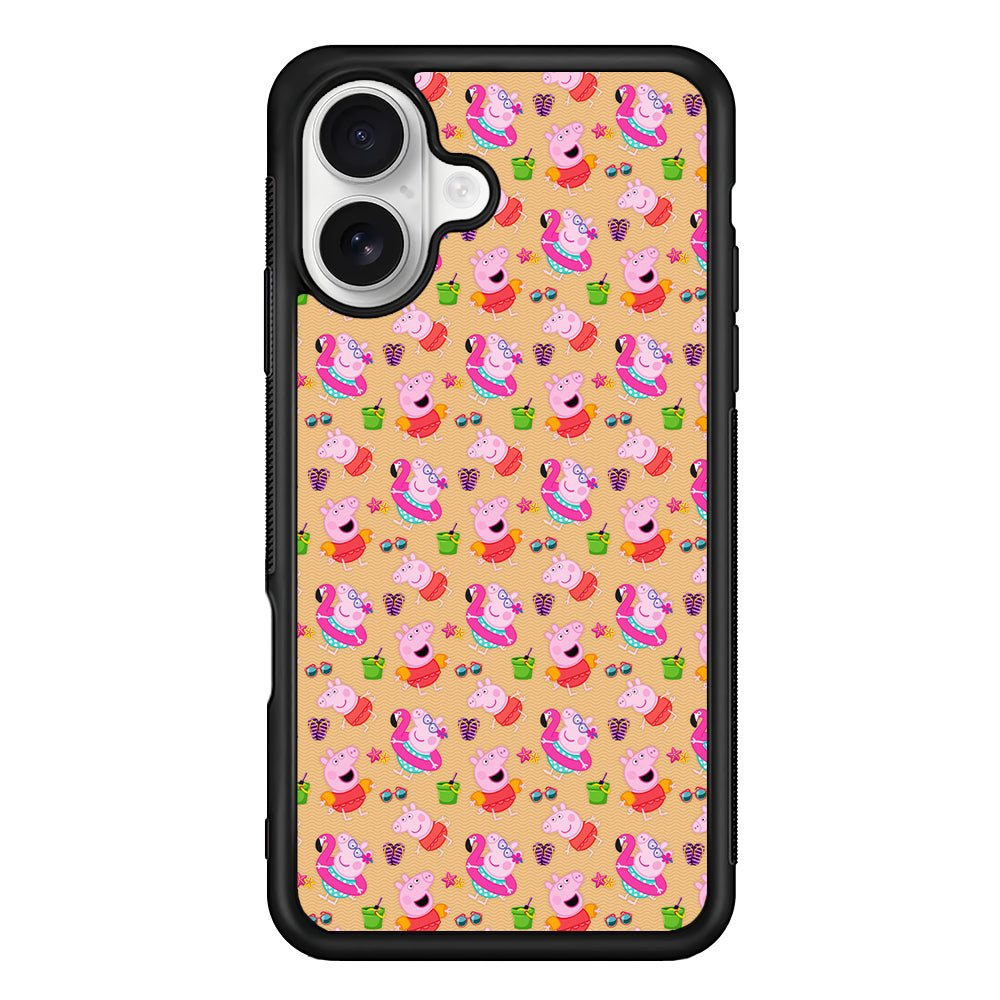 Peppa Pig on The Beach Pattern iPhone 16 Plus Case | Durable Protective Rubber Cover