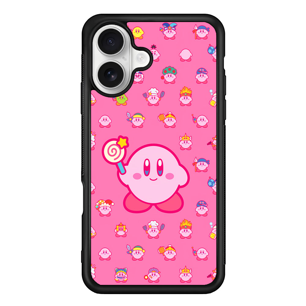 Kirby and His Transformation Forms iPhone 16 Plus Case | Durable Protective Rubber Cover