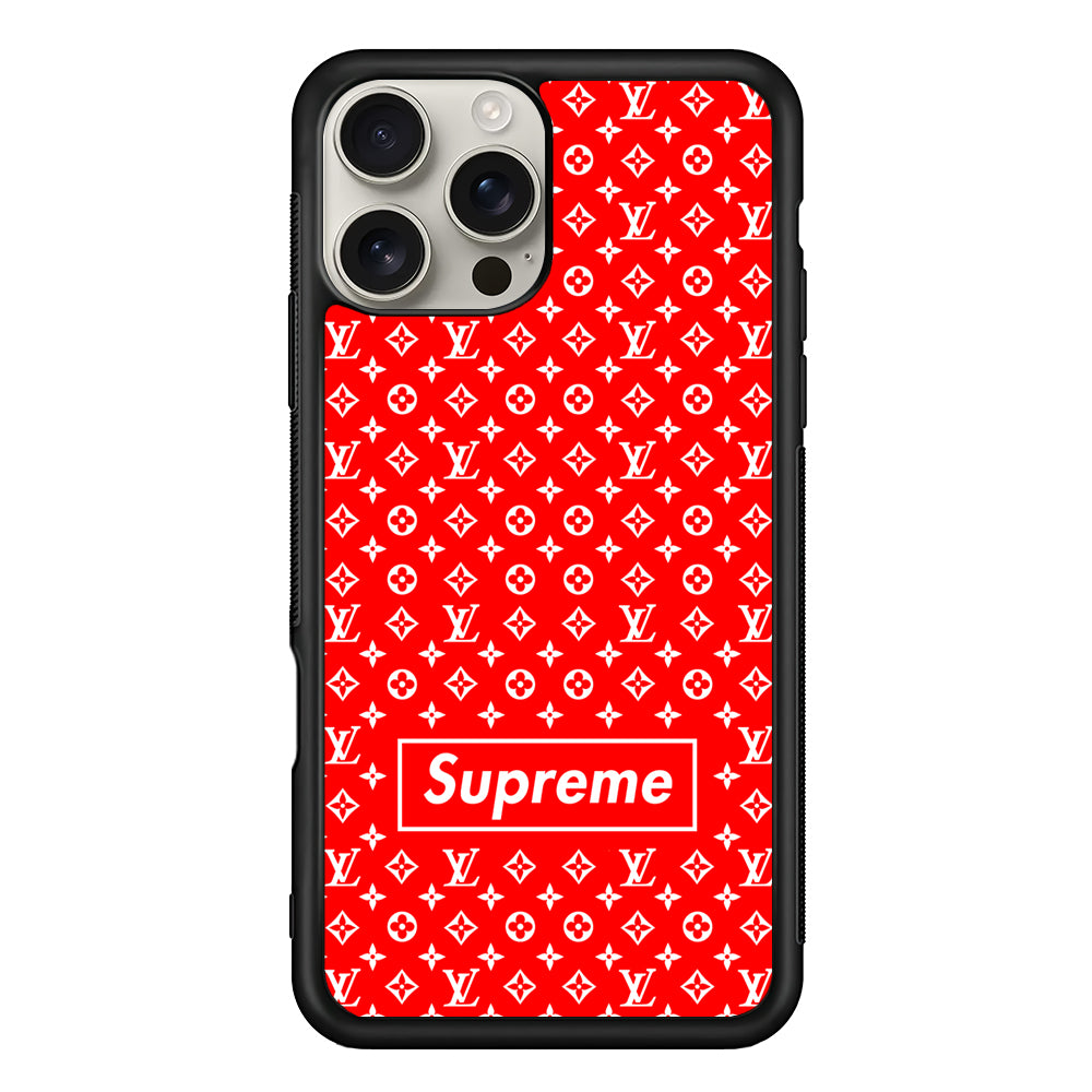 Louis Vuitton X Supreme Red Background iPhone 16 Pro Max Case | Slim Rubber Case for iPhone 16 Pro Max