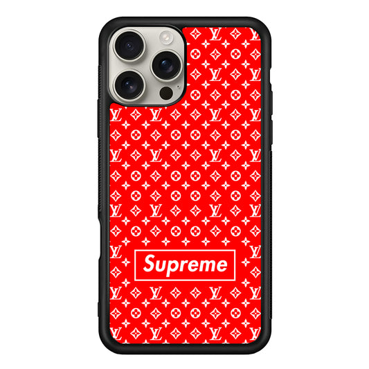 Louis Vuitton X Supreme Red Background iPhone 16 Pro Max Case | Slim Rubber Case for iPhone 16 Pro Max