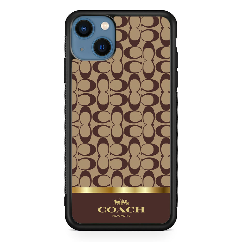 Coach Brown Gold Line iPhone 15 Case | Slim Rubber Case for iPhone 15