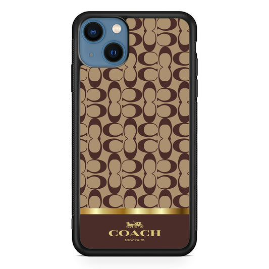 Coach Brown Gold Line iPhone 14 Case | Slim Rubber Case for iPhone 14