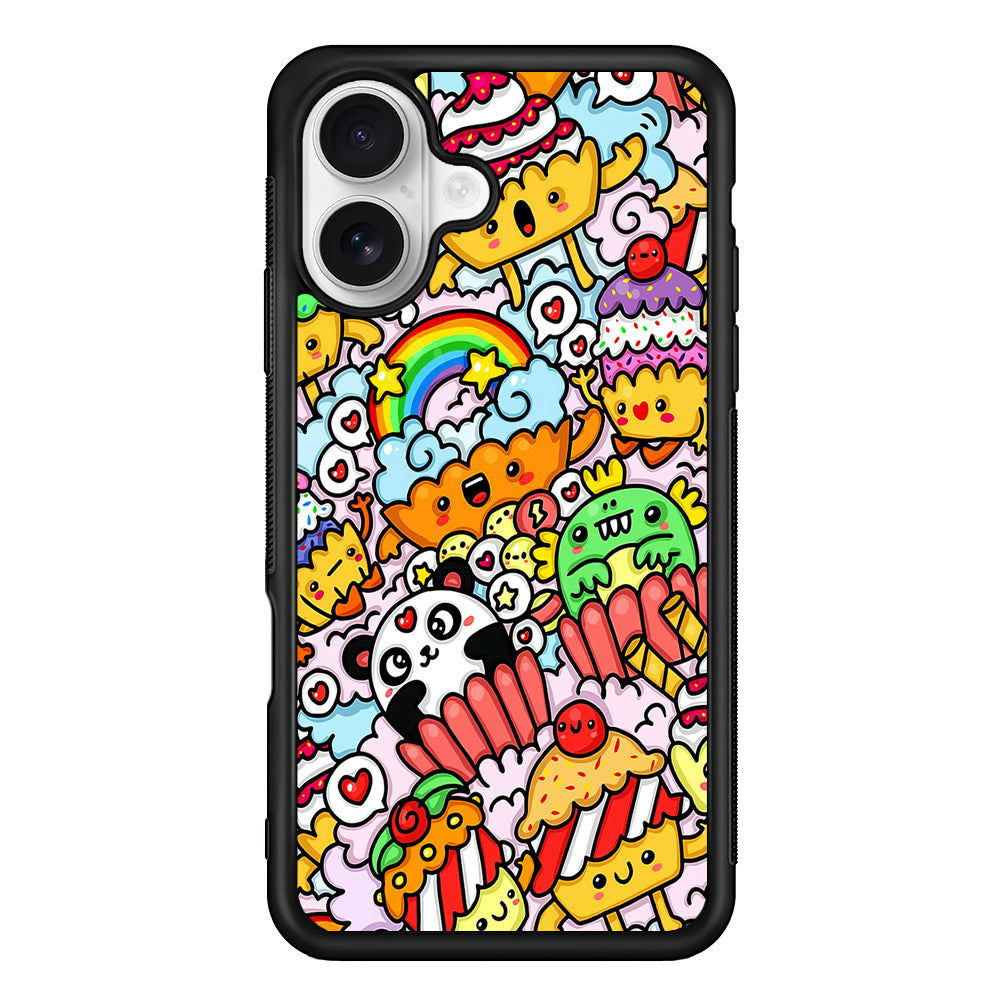 Kawaii Cupcake Graffiti Doodles iPhone 16 Plus Case | Durable Protective Rubber Cover