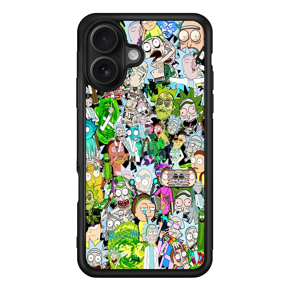 Rick and Morty Sticker Collection iPhone 16 Case - Oxvistore