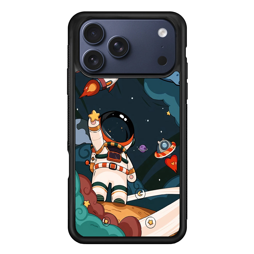 Cartoon Astronaut Holding Up a Star iPhone 17 Pro Max Case | Slim Protective Cover for iPhone 17 Pro Max