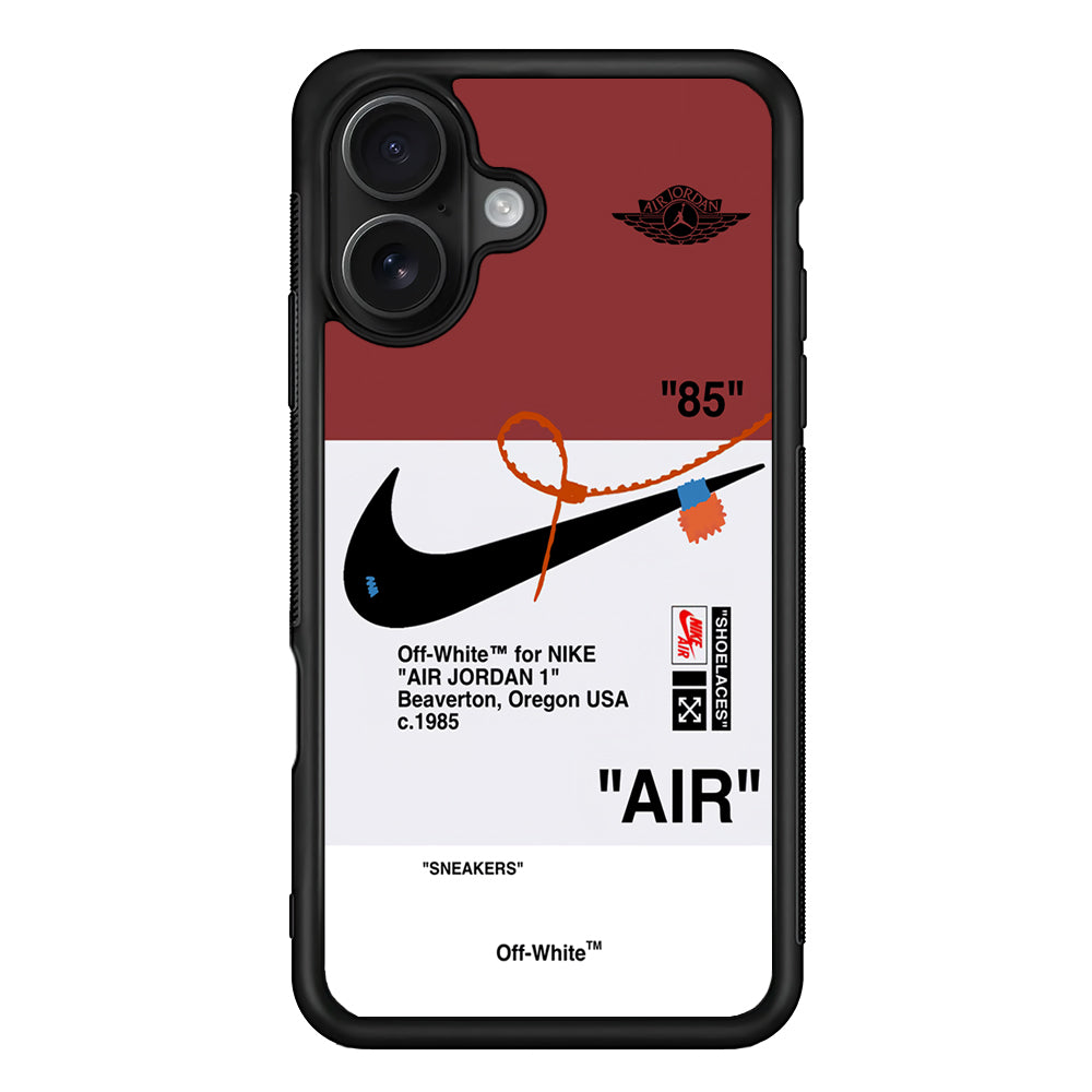 Off White x Nike Air Jordan Red iPhone 16 Case | Slim Rubber Case for iPhone 16