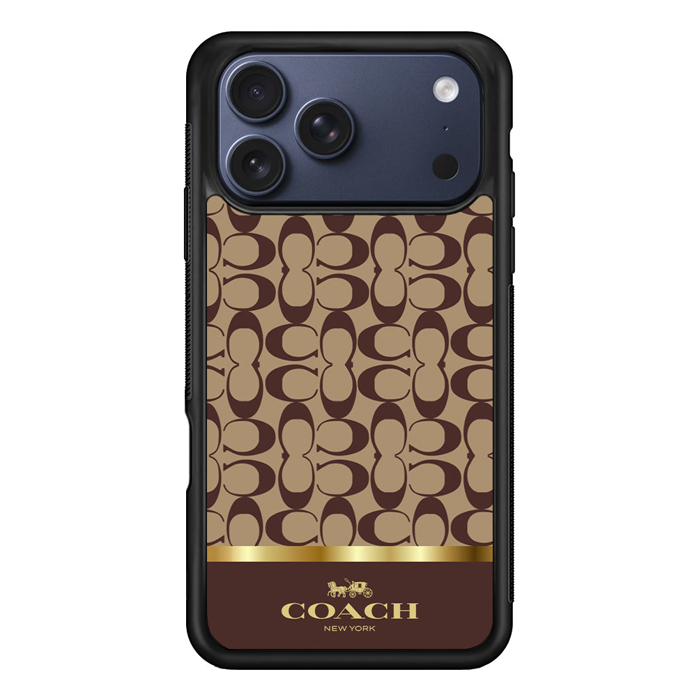 Coach Brown Gold Line iPhone 17 Pro Max Case | Slim Rubber Case for iPhone 17 Pro Max