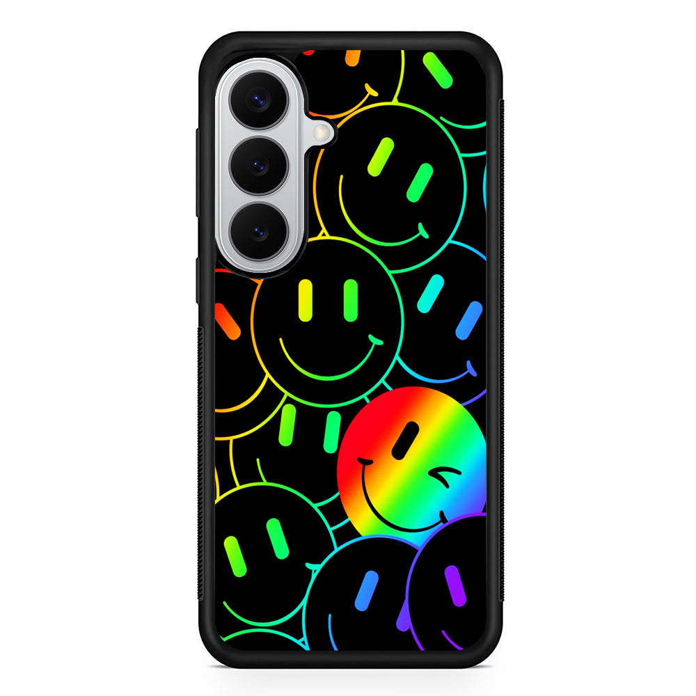 Dark Rainbow Smiley Face Samsung Galaxy S26 Case | Protective Rubber Cover