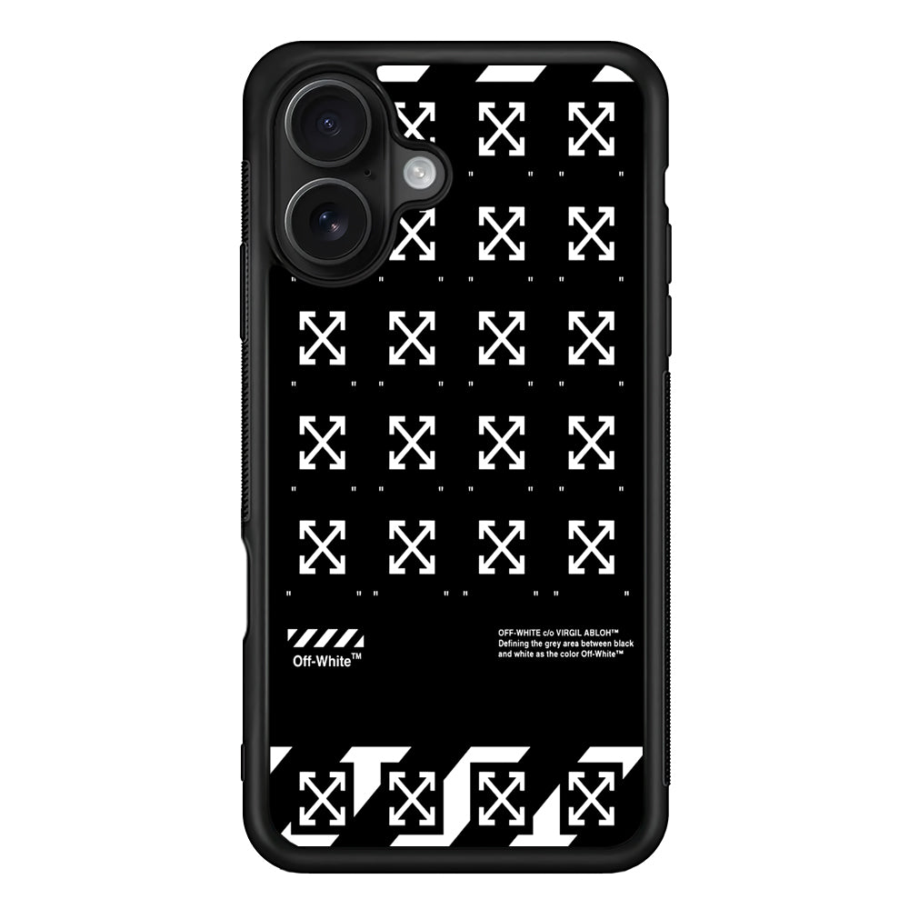 Off White Logo Black Pattern iPhone 16 Case | Slim Rubber Case for iPhone 16