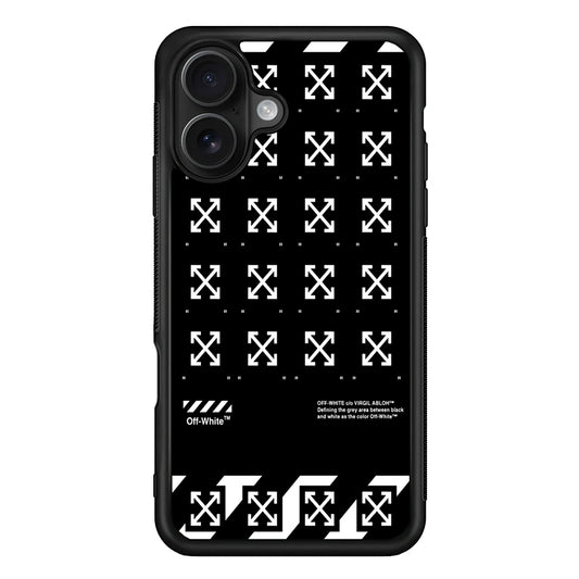 Off White Logo Black Pattern iPhone 16 Case | Slim Rubber Case for iPhone 16