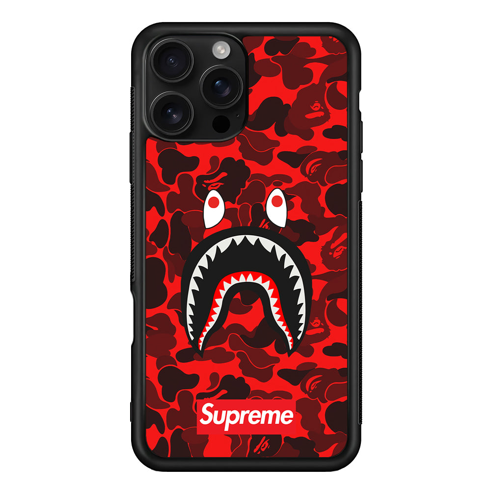 Bape Supreme Red Camo iPhone 16 Pro Case | Slim Rubber Case for iPhone 16 Pro