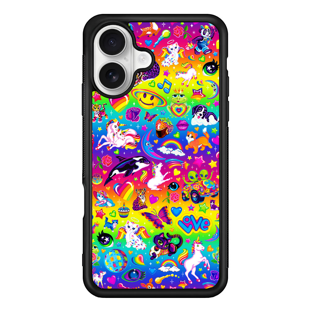 Unicorn Cartoon Rainbow Pattern iPhone 16 Plus Case | Durable Protective Rubber Cover