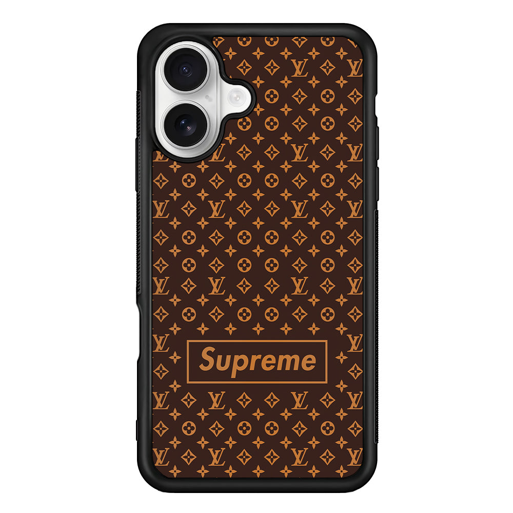 Louis Vuitton X Supreme Brown Background iPhone 16 Plus Case | Slim Rubber Case for iPhone 16 Plus