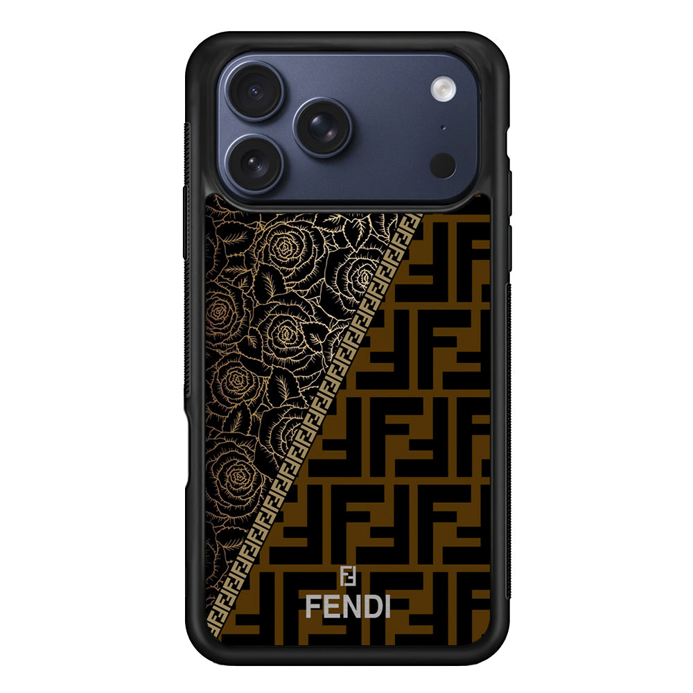 Fendi Slices Black Rose iPhone 17 Pro Max Case | Slim Rubber Case for iPhone 17 Pro Max