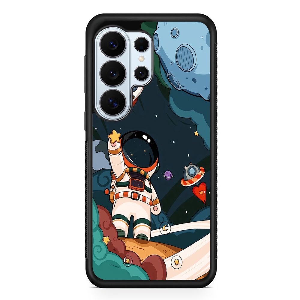 Cartoon Astronaut Holding Up a Star Samsung Galaxy S26 Ultra Case | Protective Phone Cover