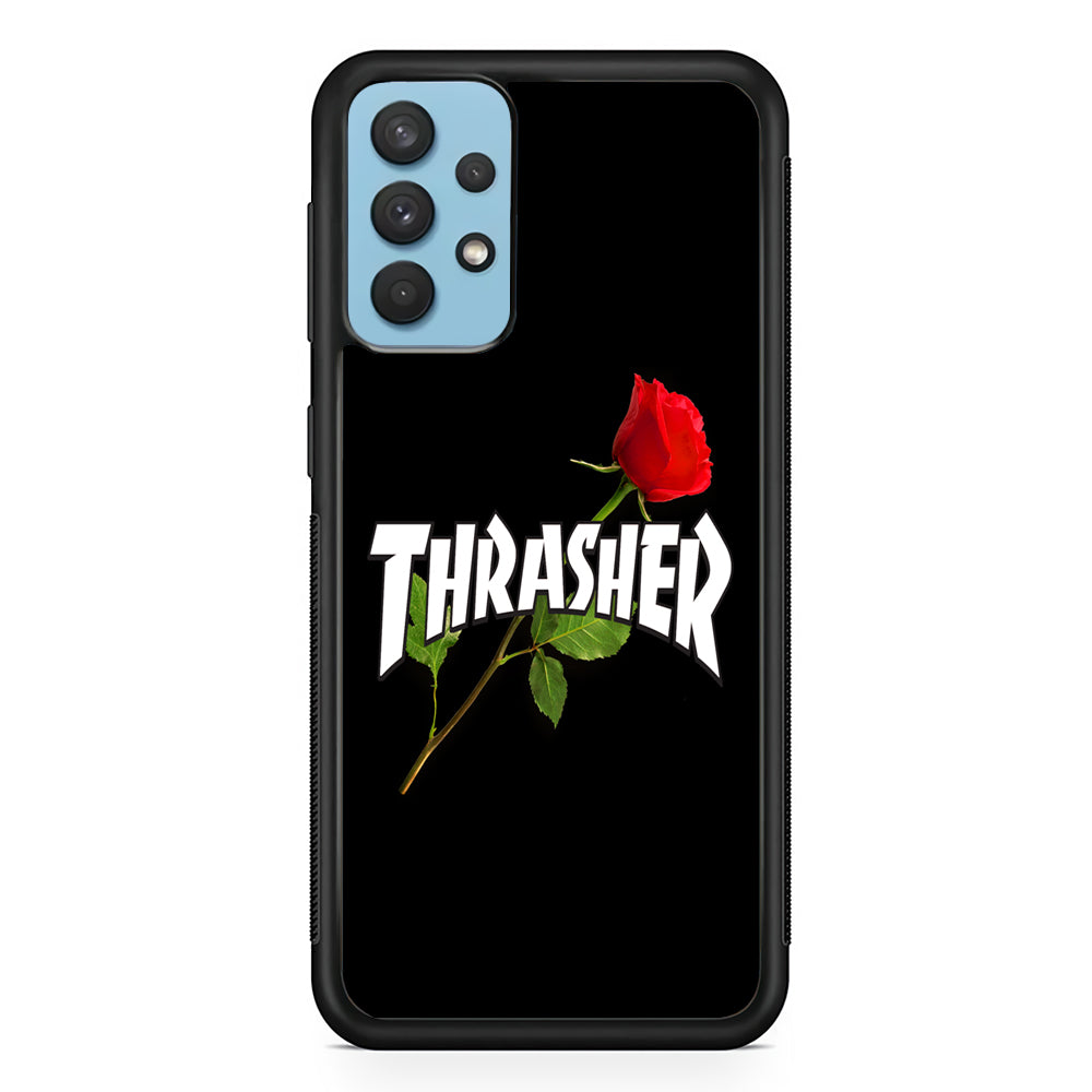 Thrasher Black Rose Flower Samsung Galaxy A32 Case | Slim Rubber Case for Samsung Galaxy A32
