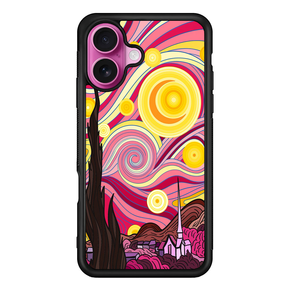 Pink Starry Night Van Gogh iPhone 17 Case | Slim Protective Rubber Phone Cover