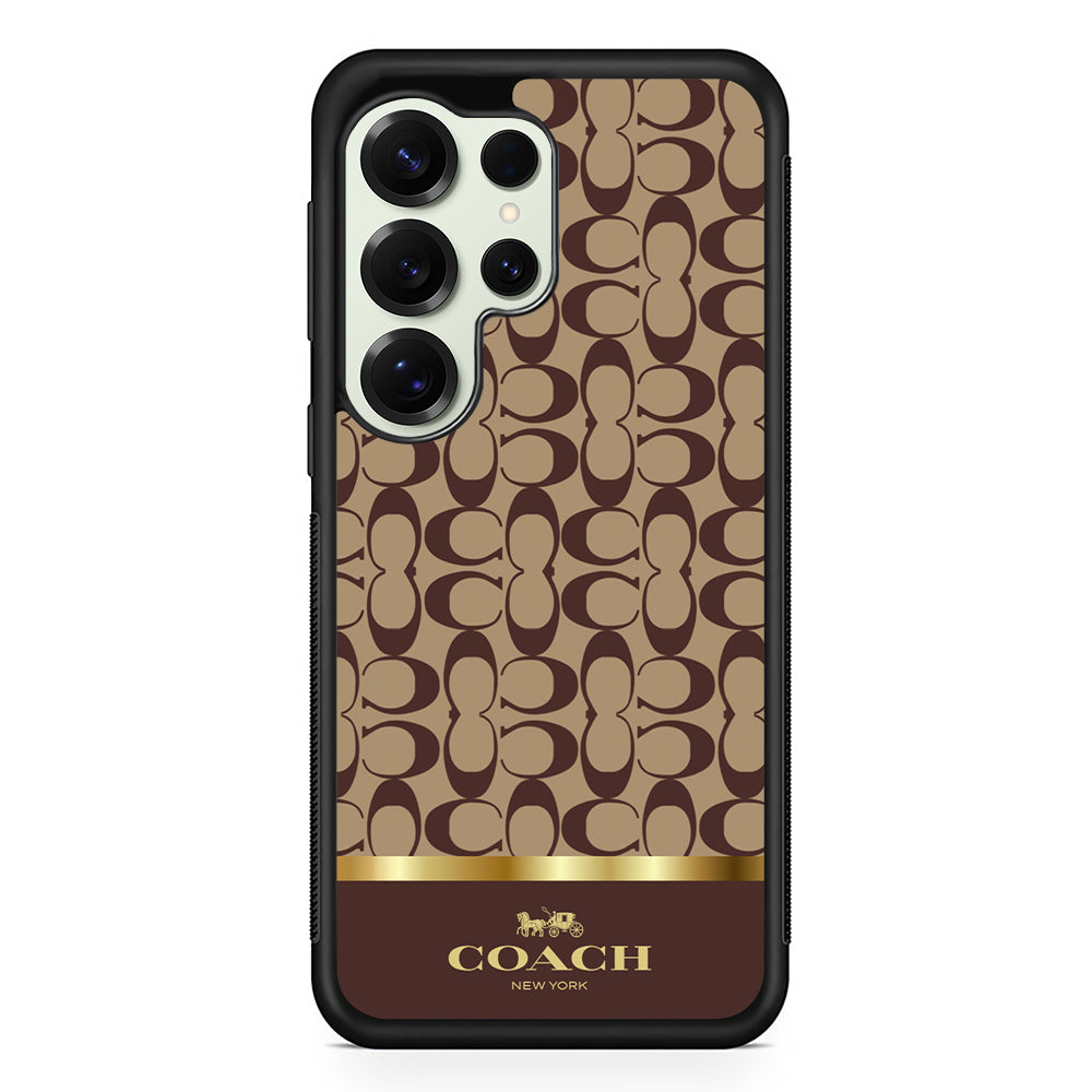 Coach Brown Gold Line Samsung Galaxy S25 Ultra Case | Slim Rubber Case for Samsung Galaxy S25 Ultra