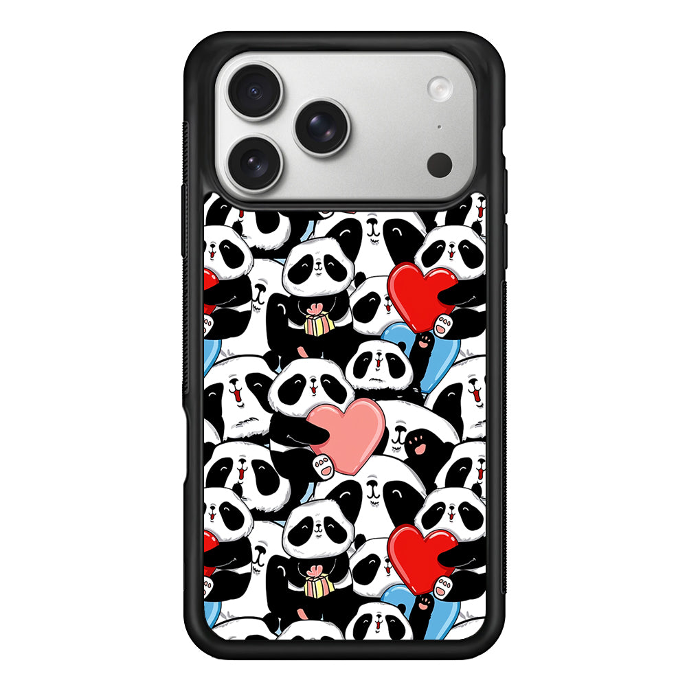 Pink Heart Panda iPhone 17 Pro Case | Slim Rubber Case for iPhone 17 Pro