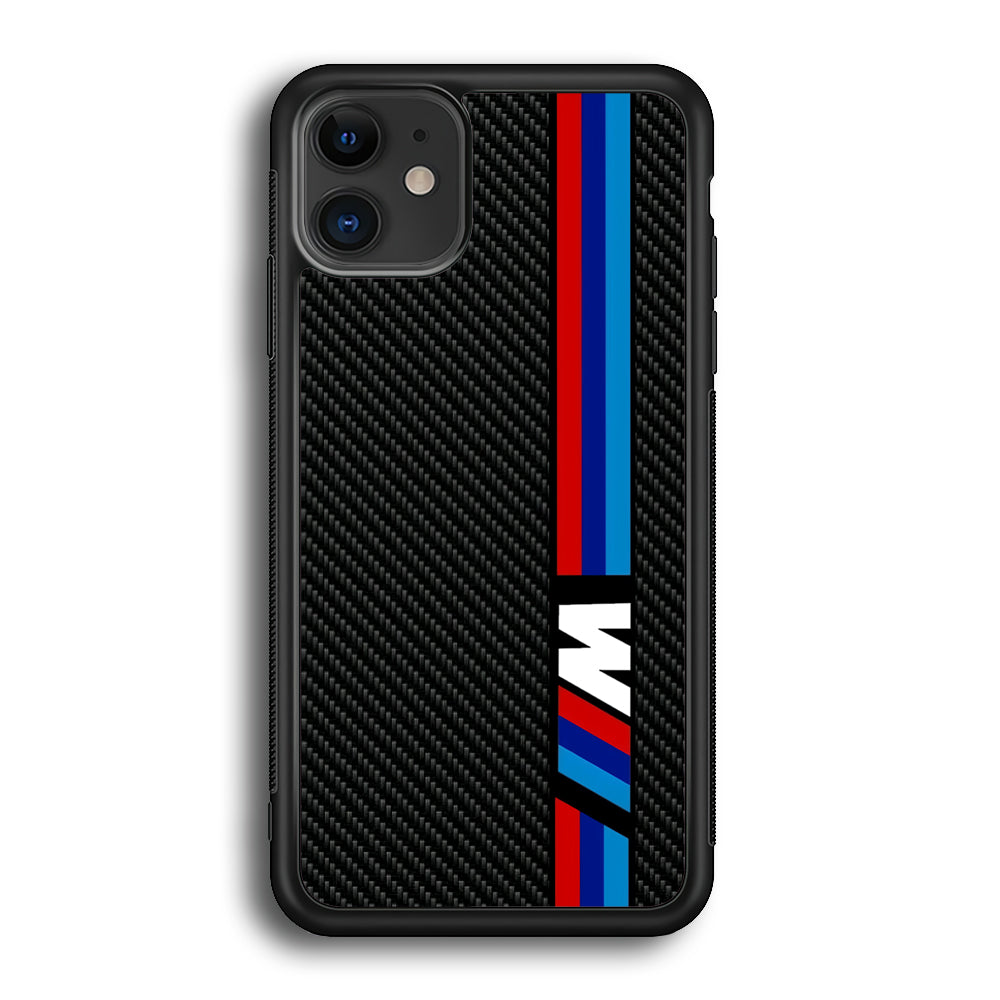 BMW M Carbon Tricolor Stripes iPhone 12 Case | Slim Rubber Case for iPhone 12